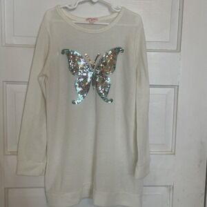 Very Soft Cream Girls Sweater With‎ Sequins Embroidered Butterfly Size XL